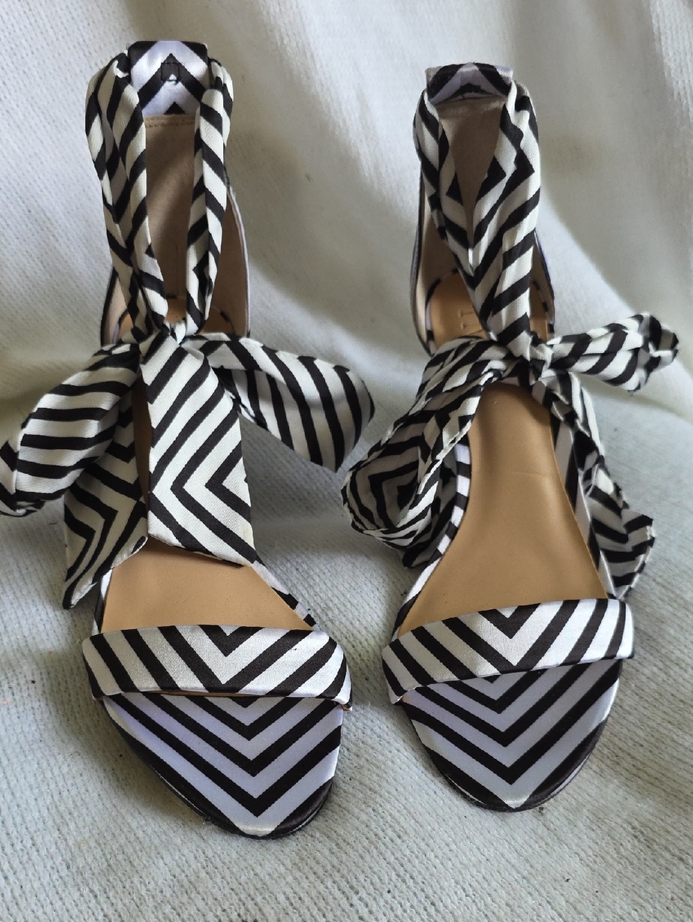 INC International Concepts Black & White Striped Tie-Ankle Heels. 8.5